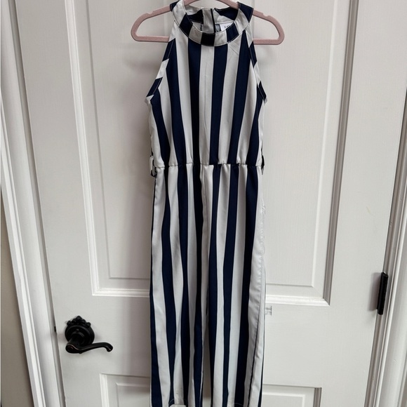 Girls 3-4T Blue & White Pinstripe Tank Top Jumpsuit - Picture 1 of 5
